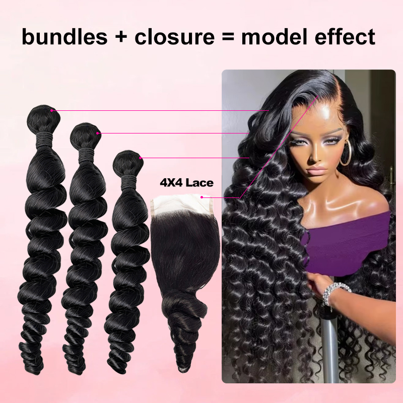 Deep Wave 3 Bundles With Closure - 30-40 Zoll Loose Wave Bundles mit
