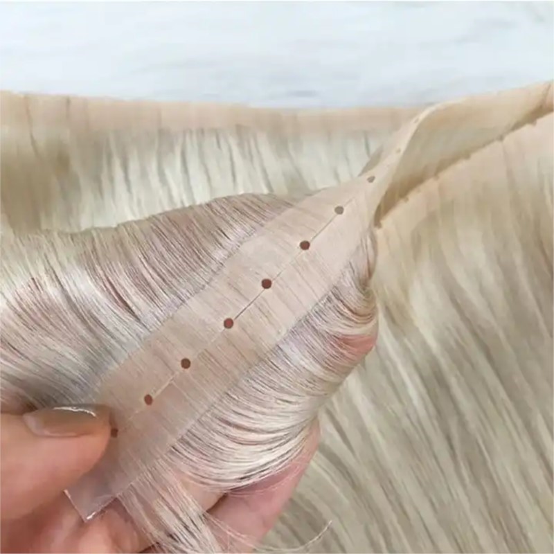 Invisible Tape In Extensions Real Hair - Unsichtbares PU-Einschlaghaar mit Loch, Echthaar, Doppellaschen,