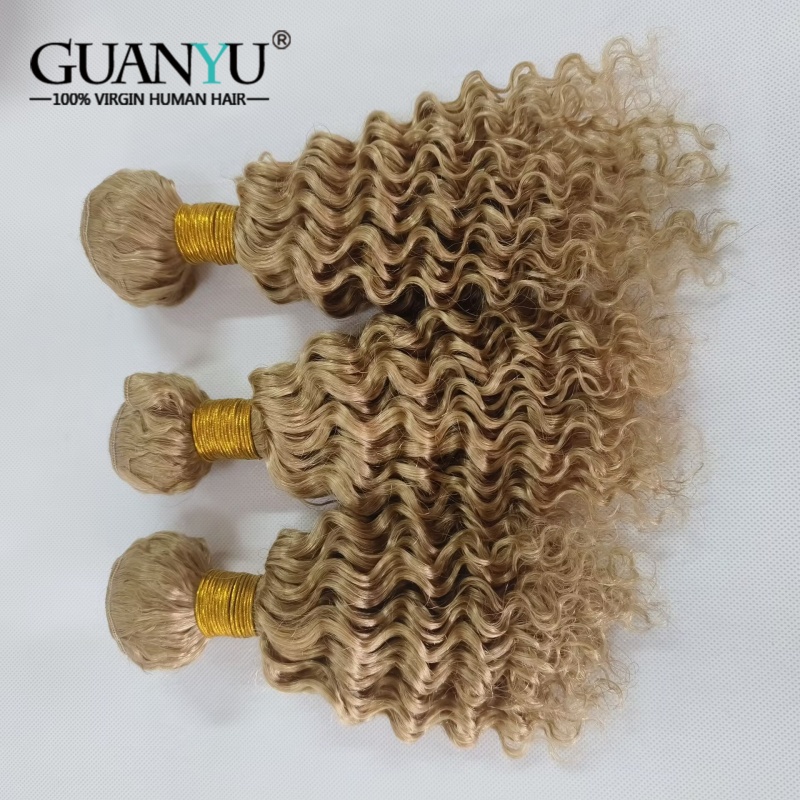 Deep Wave 3 Bundles With Closure - # 27 honigblonde, tief gewellte Ombre-Haarbündel