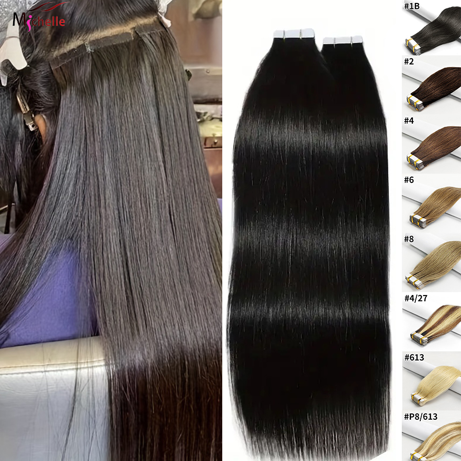 Invisible Tape In Extensions Real Hair - Tape-in-Haarverlängerungen, glattes Echthaar, brasilianisches Echthaar, 20