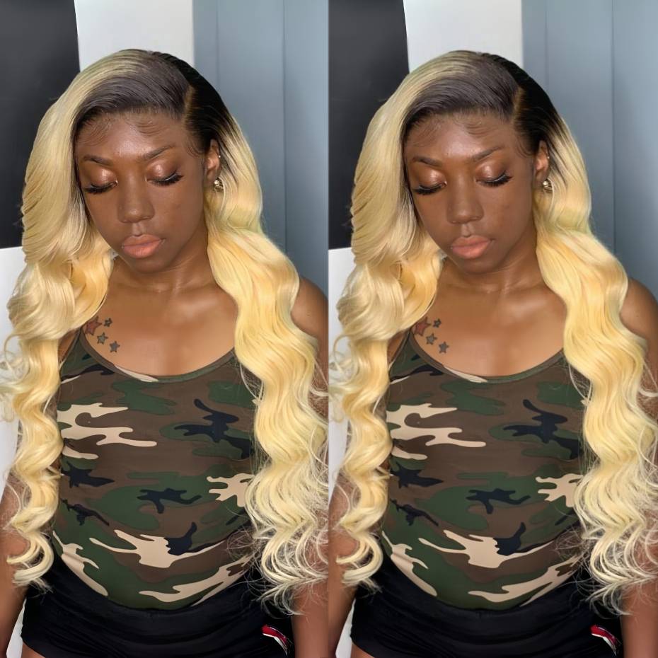 613 Blonde Body Wave Lace Front Wig - 1B 613 Blonde Ombre Echthaarperücken 13x6
