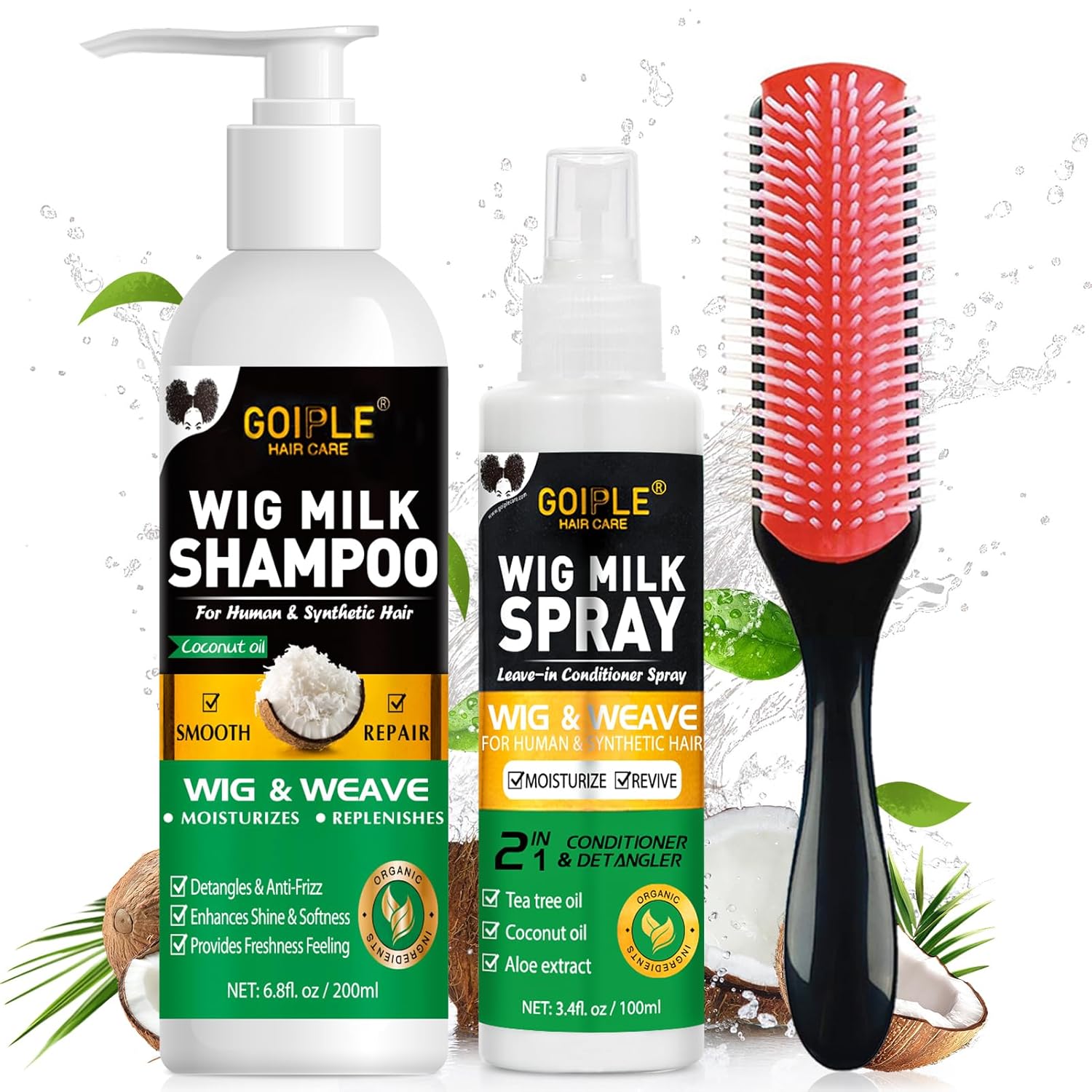Synthetic Wigs - GOIPLE 3-in-1 Perückenpflege-Set mit Shampoo, Conditioner-Spray