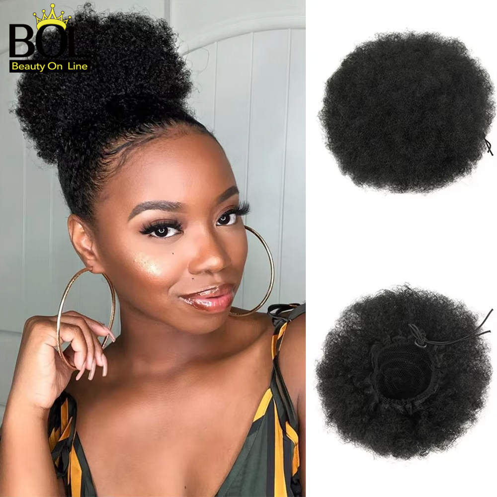 Drawstring Afro Curly Puff Ponytail - Afro Puff Kordelzug-Pferdeschwanz-Verlängerung, verworrenes lockiges Chignon-Haar,