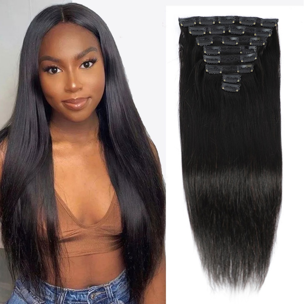 Seamless Clip In Hair Extensions Human Hair - Natürliche gerade Clip-in-Haarverlängerungen aus Echthaar, brasilianisches