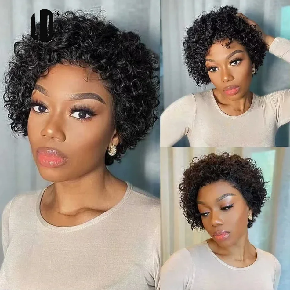 Short Pixie Cut Wig Human Hair Cheap - Pixie-Cut-Perücke, Farbe 99J, Spitzenperücke, Spring Curl,