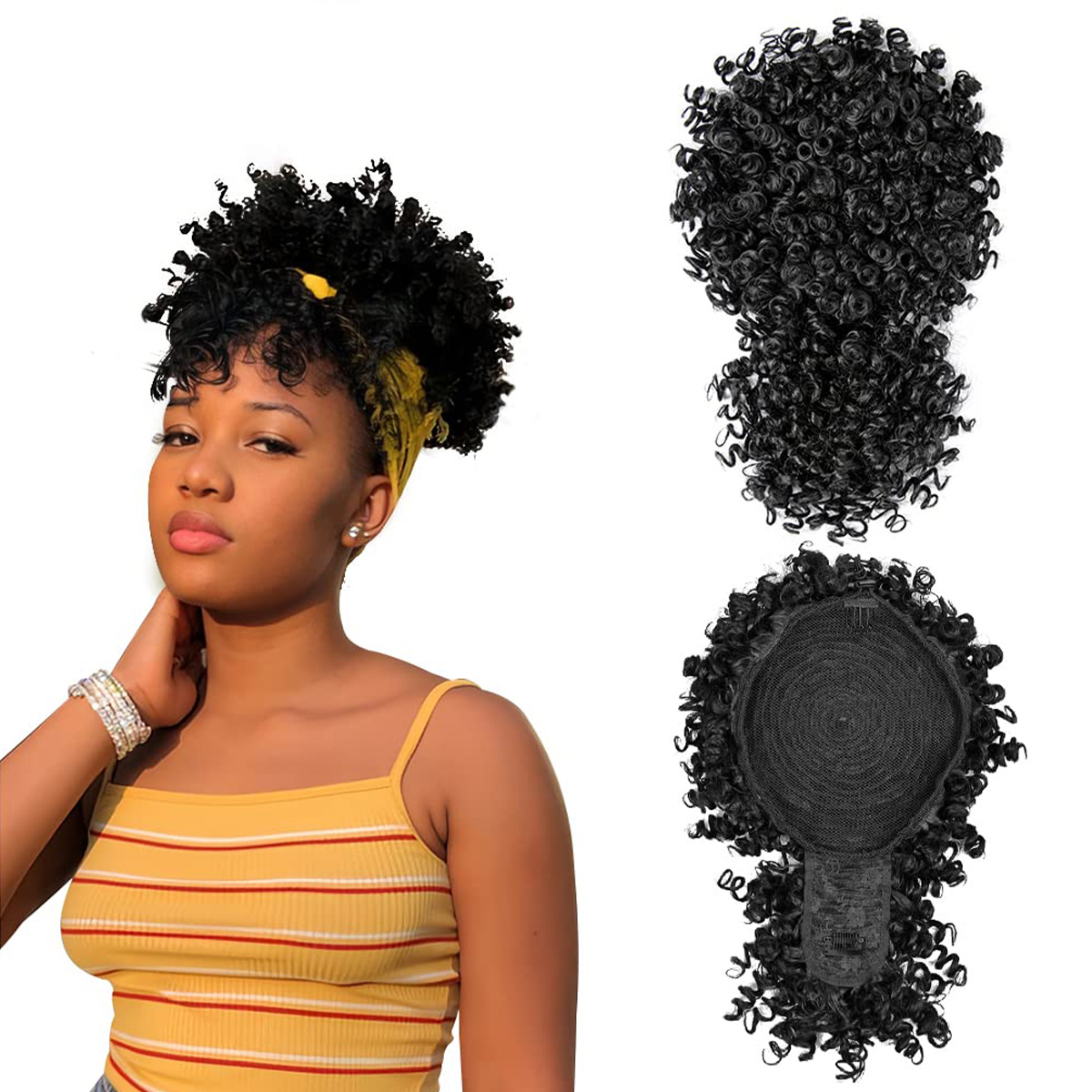 Drawstring Afro Curly Puff Ponytail - Afro Puff synthetischer Kordel zug Pferdes