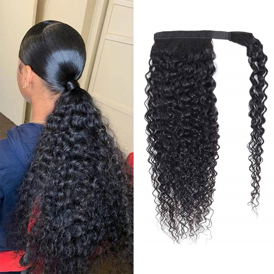 Seamless Clip In Hair Extensions Human Hair - Kinky Curly Echthaar-Pferdeschwanz zum Umwickeln, Kinky