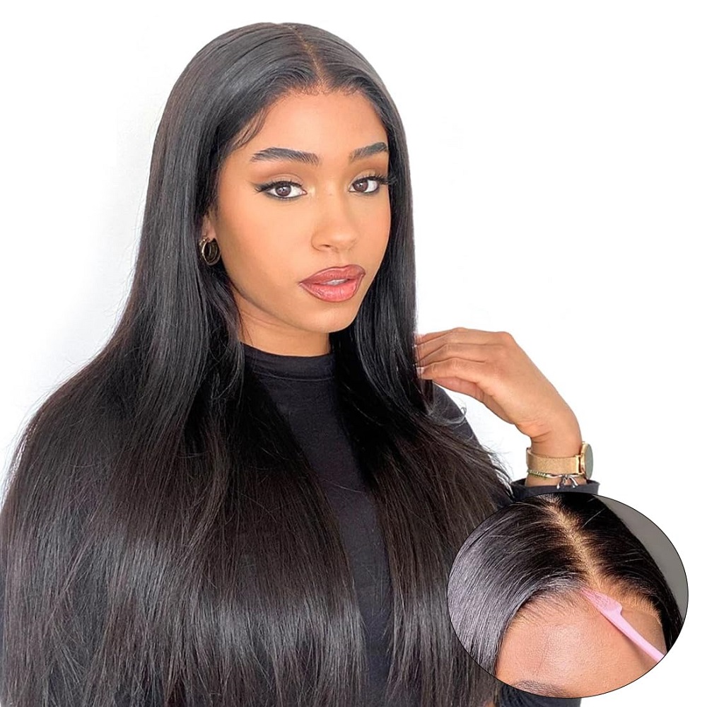Glueless Wear And Go Human Hair Wig - 7x5 Straight Lace Perücken, 32 Zoll,