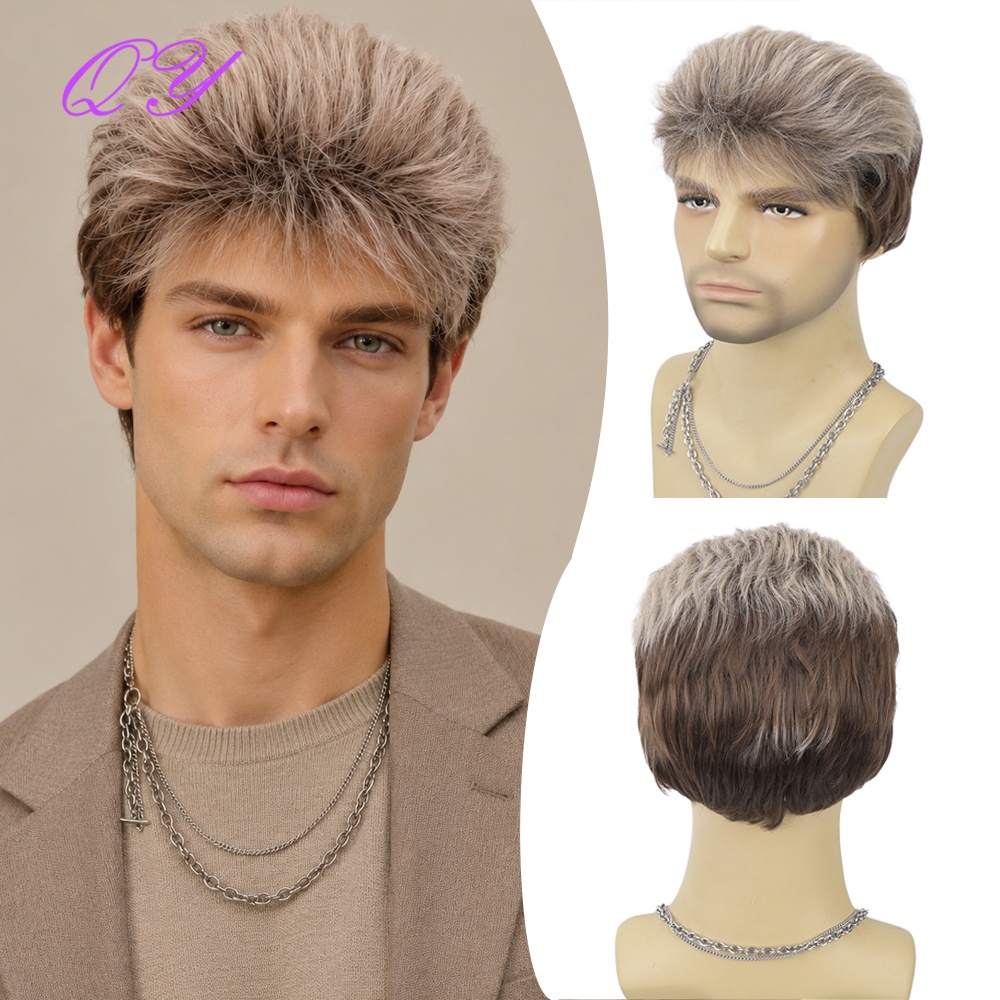 Synthetic Wigs - Synthetische kurze braune flachsblonde Herrenperücke mit