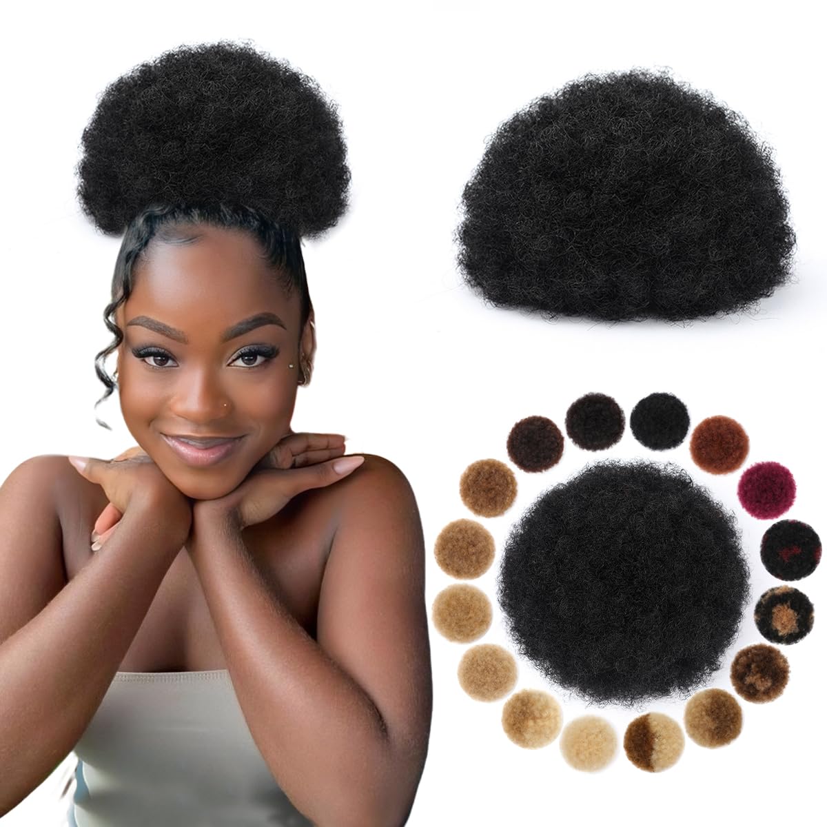 Drawstring Afro Curly Puff Ponytail - Afro Puff Synthetischer Kordelzug-Pferdeschwanz, kraus gelockter