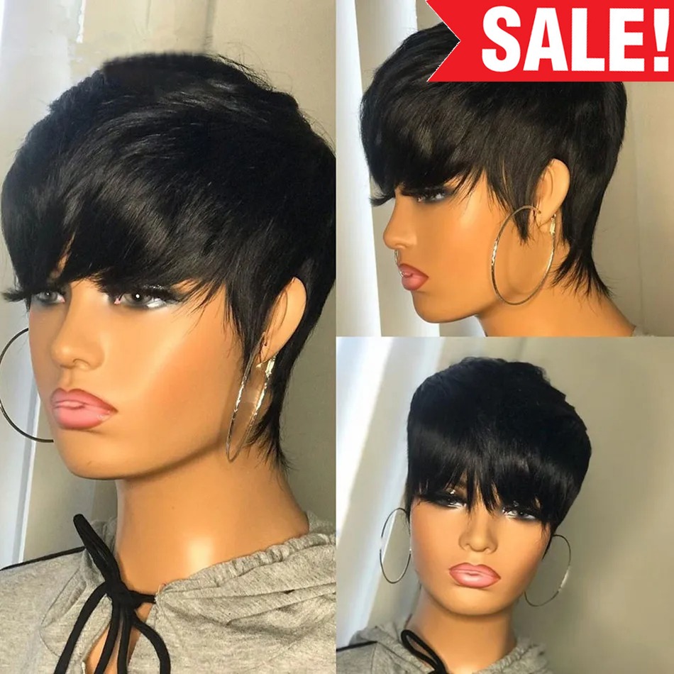 Short Pixie Cut Wig Human Hair Cheap - Kurze Echthaar-Perücken, Pixie-Schnitt, gerade, perruque bresillienne