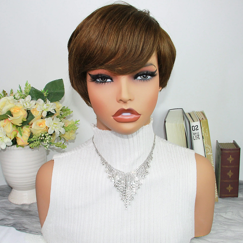 Short Pixie Cut Wig Human Hair Cheap - Schokoladenbraune Pixie-Cut-Perücken aus Echthaar, gefärbtes brasilianisches
