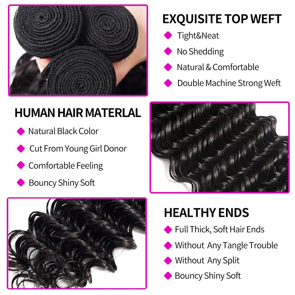 Deep Wave Echthaar-Bündel mit  – Deep Wave 3 Bundles With Closure Bewertung und Preis