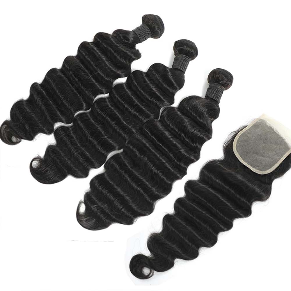 Unbehandelte, lose, tief gewel – Deep Wave 3 Bundles With Closure Bewertung und Preis