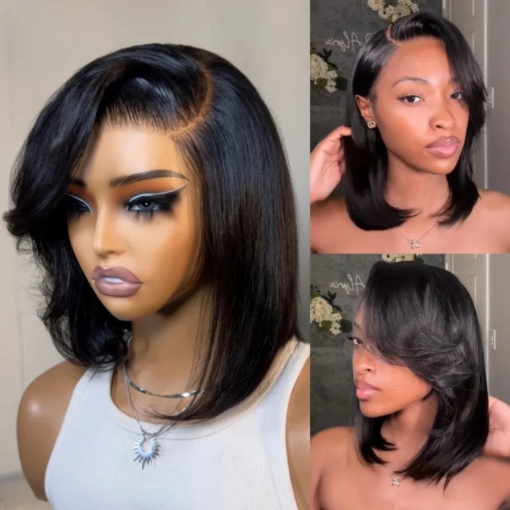 Schwarze kurze Bob-Perücke mit – Pre Parted 13X4 Lace Front Bob Wig Bewertung und Preis